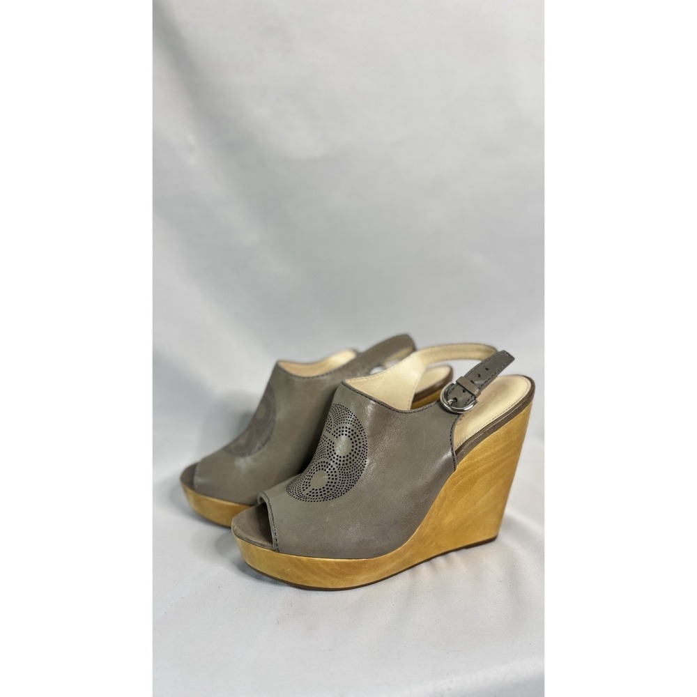 Coach Jade Wedge Platform Leather Laser Cut-out Open Peep Toe Taupe Gray 8 - Picture 5 of 8